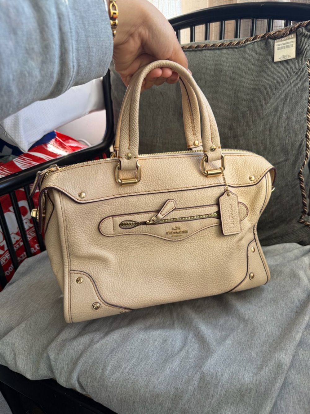 Coach Pebbled Leather Satchel in Cream with Gold Hardware - Picture 2 of 13